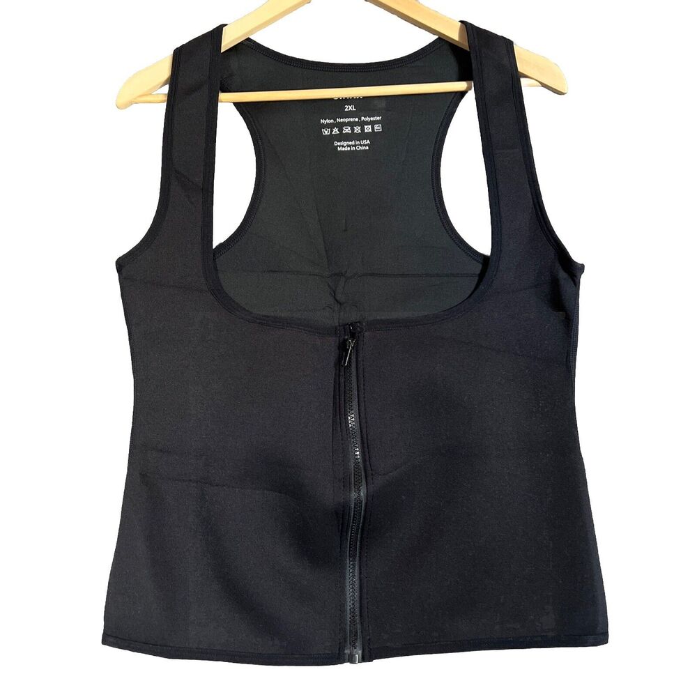 Omax Sauna Waist Trainer Vest Women 2X Black Zip Up Body Shaper Neoprene